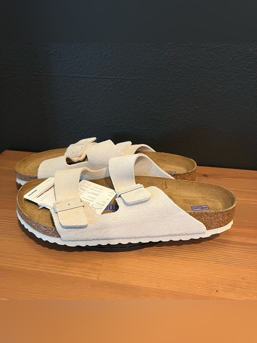 Birkenstock Men’s Arizona Suede Antique White Two Straps Slip On Sandals Size 11